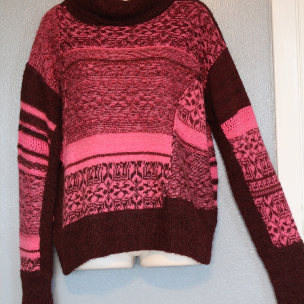 Free People Pink Maroon Cowl Neck Sweater Medium